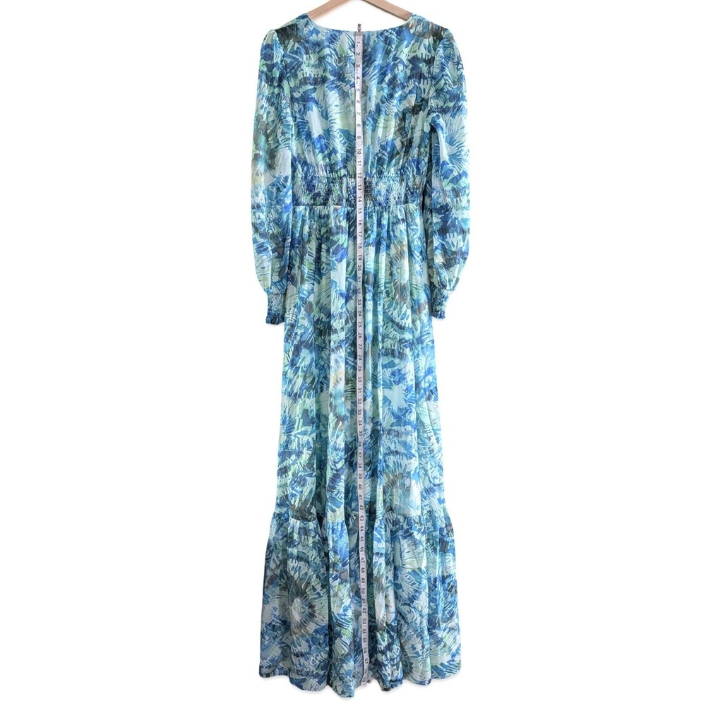 Faeriesty Blue Green Floral Maxi Dress V Neck Balloon Sleeve Whimsical Cottage S - Picture 12 of 13